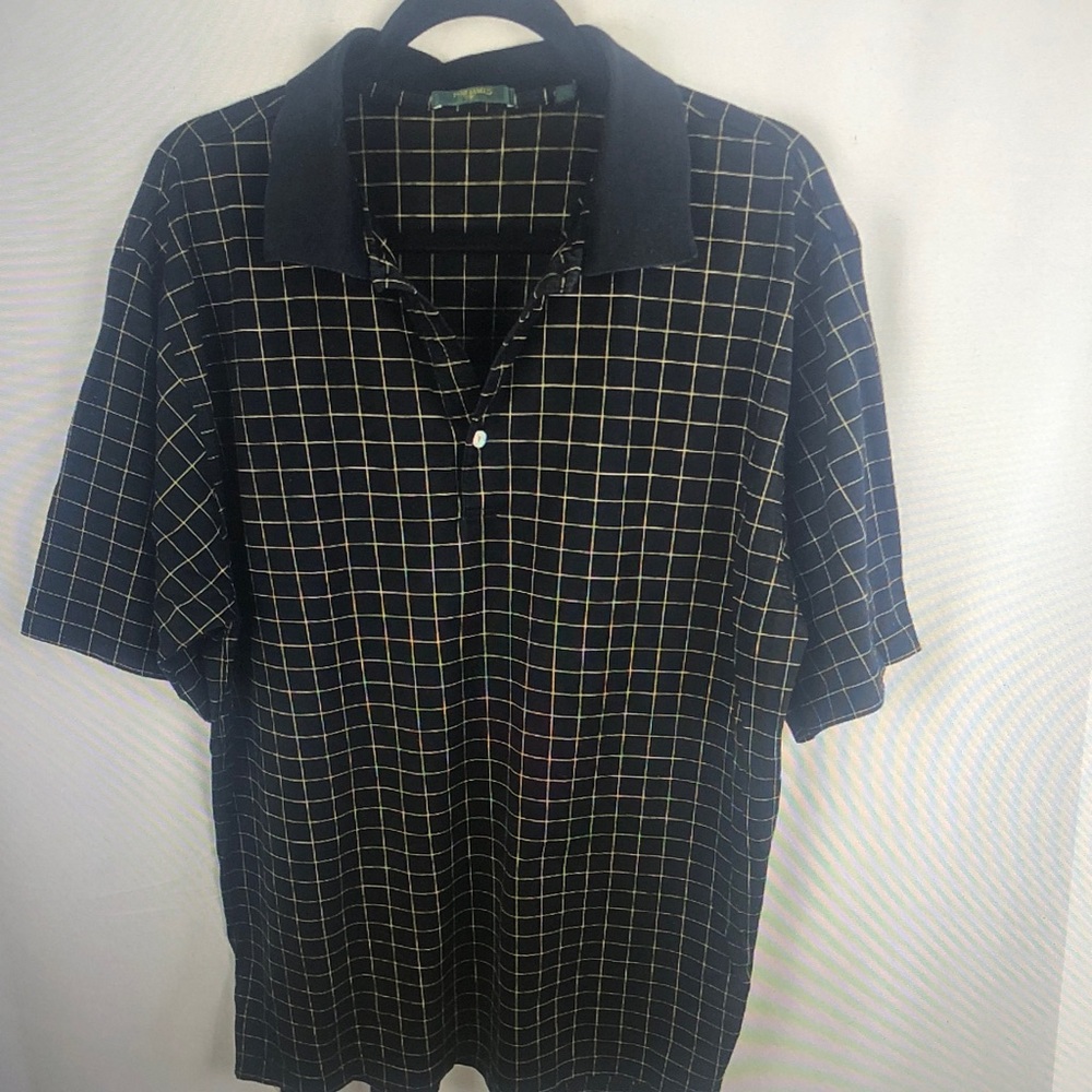 Men's Black Grid Short-Sleeve Polo Shirt